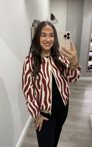 Amy Bomber Jacket - Red/Cream Print