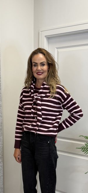 Jessie Jumper & Scarf - Burgundy/Blush Stripe