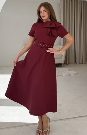 Sorelle Belted Midi Dress - Wine