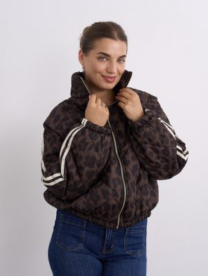 Freya Leopard Print Quilted Jacket - Black/ Brown