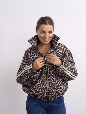 Freya Leopard Print Quilted Jacket - Brown/Cream